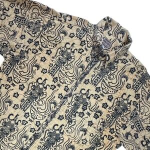 Wayan Natural Wear Mens XL Batik Shirt Tan Black Tribal Mask Cotton Indonesia